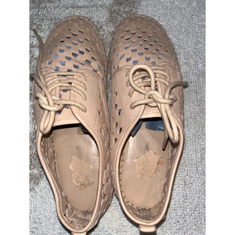 Gianni Bini Womens Tan Perforated Leather Lace Up Espadrille Oxford Flats Size 7
